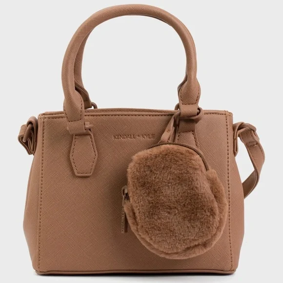 Kendall + Kylie brown mini crossbody tote bag with fuzzy coin purse, NWT - Picture 1 of 11